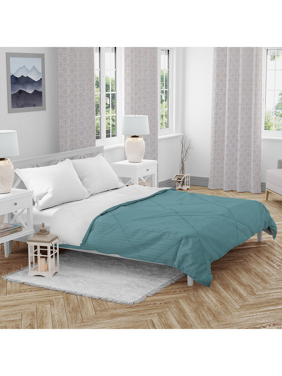 

HomeTown White & Green AC Room 150 GSM Double Bed Comforter