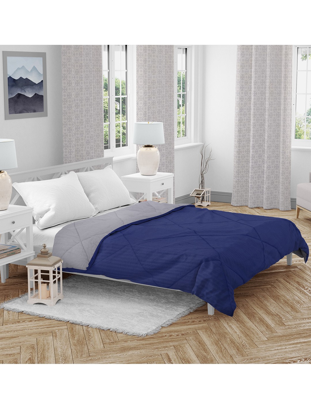

HomeTown Grey & Navy Blue AC Room 150 GSM Double Bed Comforter