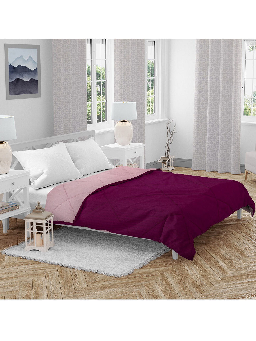 

HomeTown Pink & Burgundy AC Room 150 GSM Double Bed Comforter