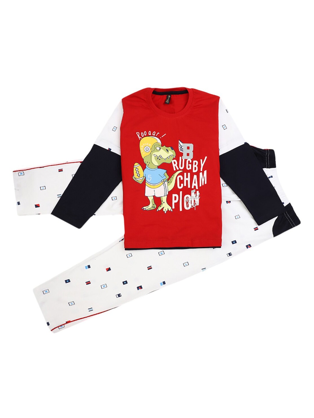 

V-Mart Boys Red & White Printed Cotton T-shirt with Trousers