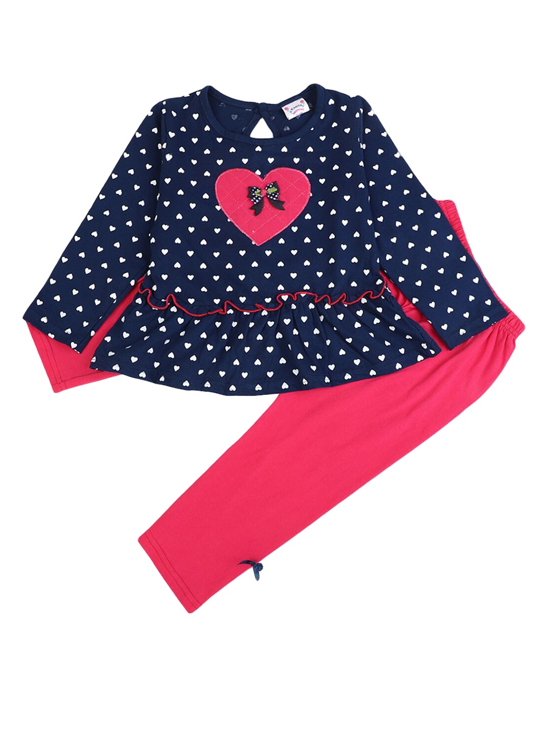

V-Mart Girls Navy Blue & Pink Printed Top with Trousers
