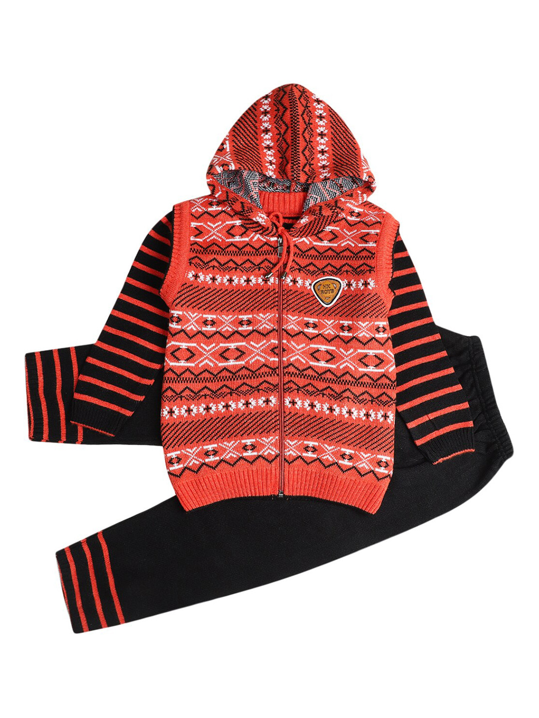 

V-Mart Boys Orange & Black Printed Pure Cotton T-shirt with Trousers