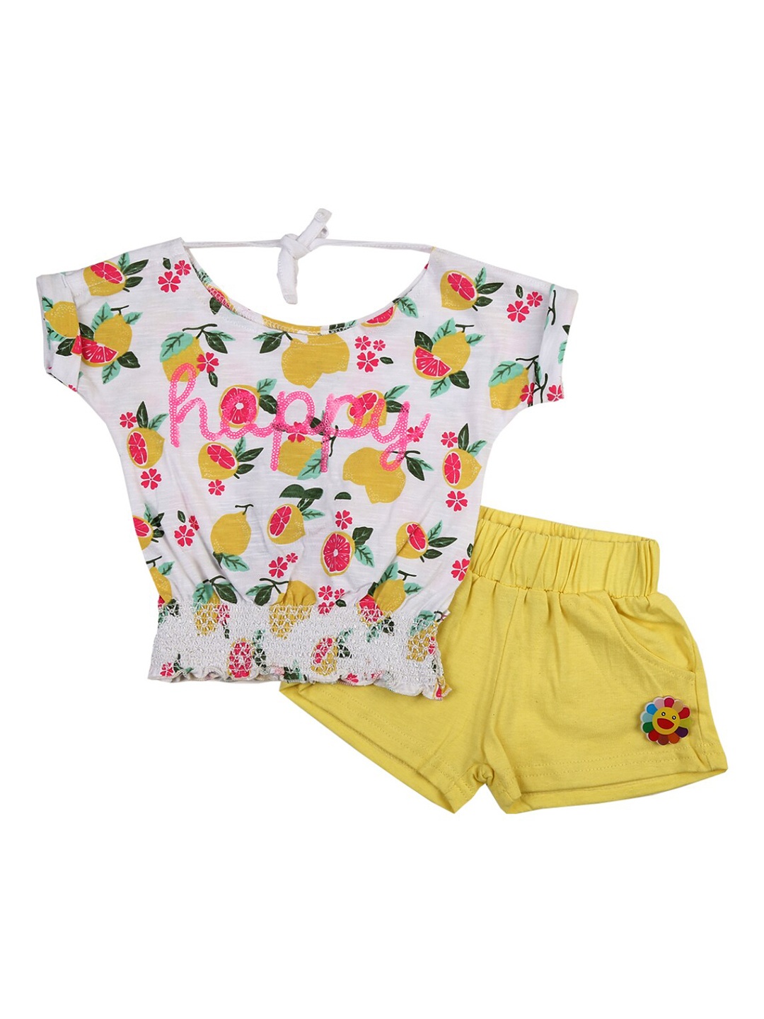 

V-Mart Girls White & Yellow Printed T-shirt with Shorts