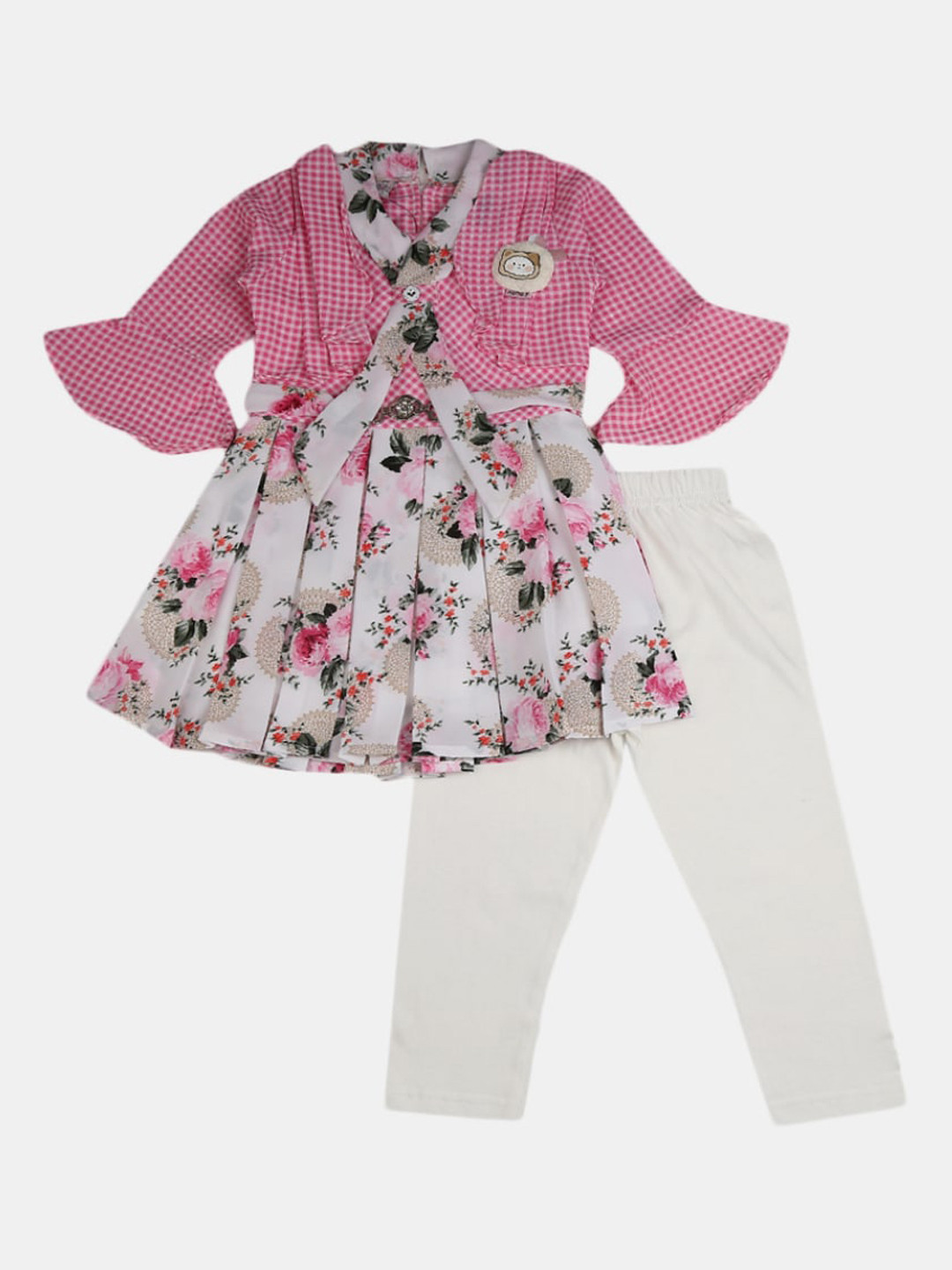 

V-Mart Girls Pink & White Printed Tunic with Trousers