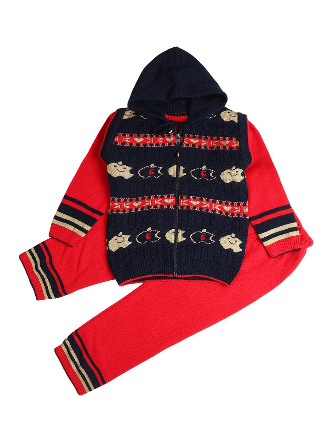 

V-Mart Boys Navy Blue & Red Printed Hooded Neck T-shirt with Pyjamas