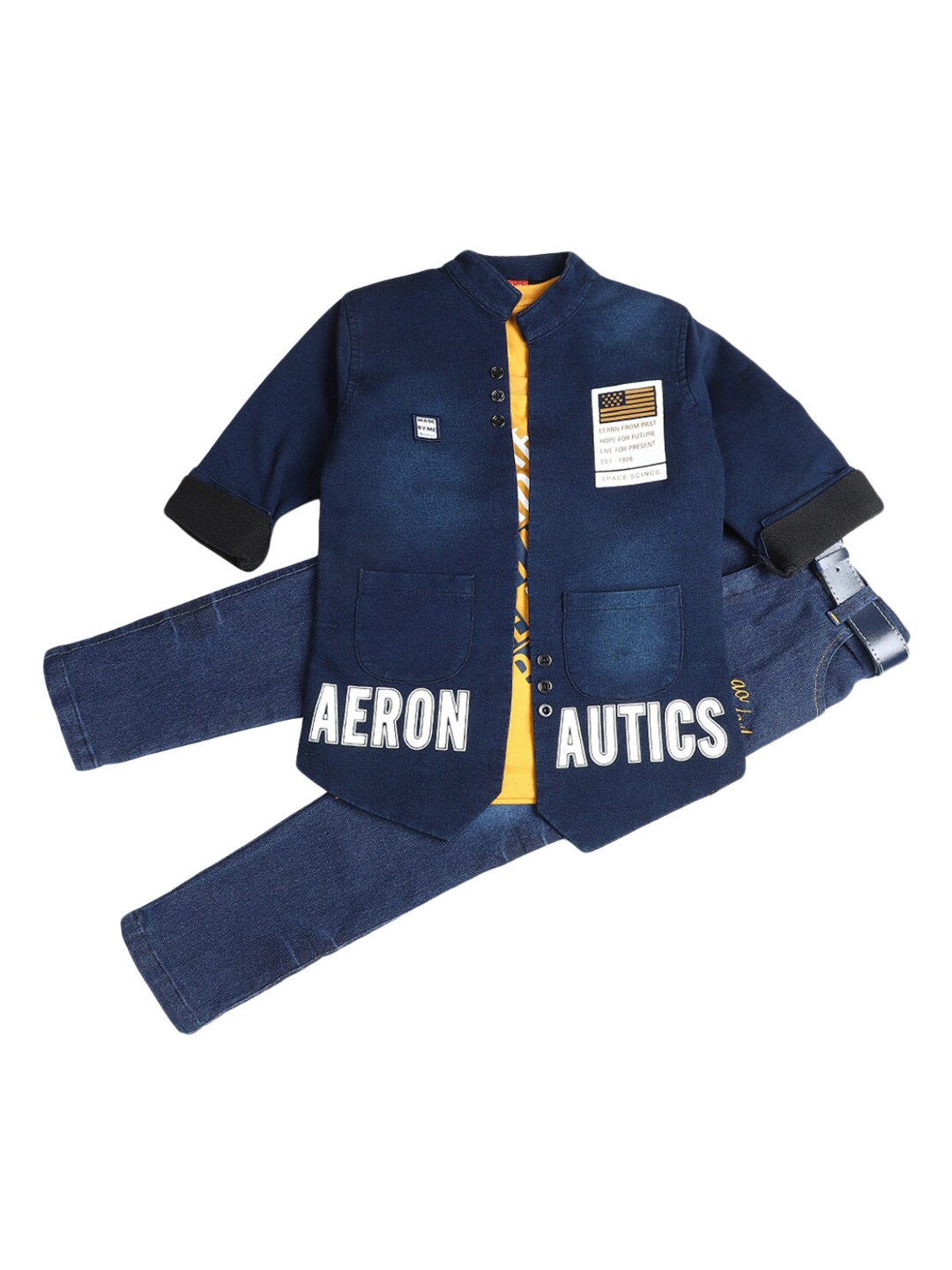 

V-Mart Boys Navy Blue Printed Shirt with Trousers