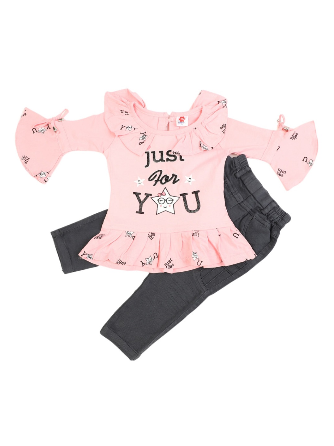 

V-Mart Girls Pink & Black Printed Top with Trouser