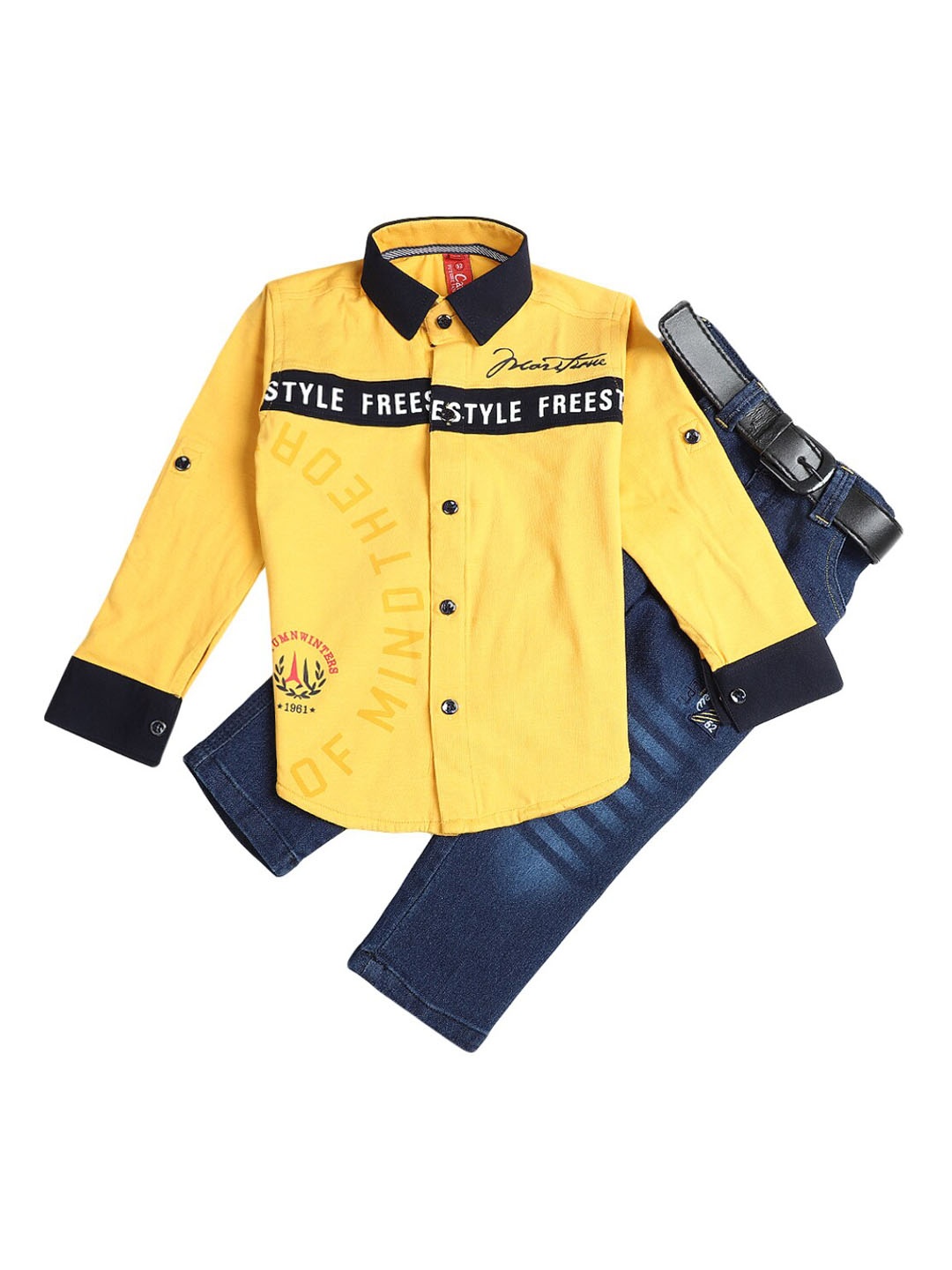 

V-Mart Boys Yellow & Blue Printed Shirt with Trouser