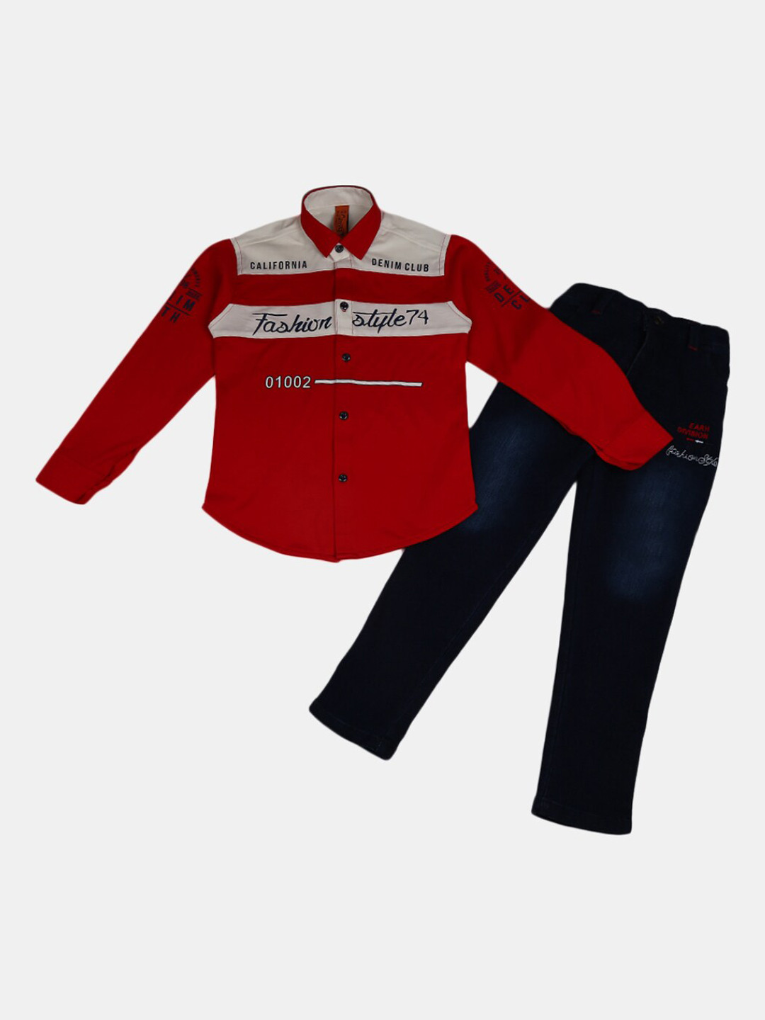 

V-Mart Boys Maroon & Navy Blue Pure Cotton Printed Shirt with Trouser