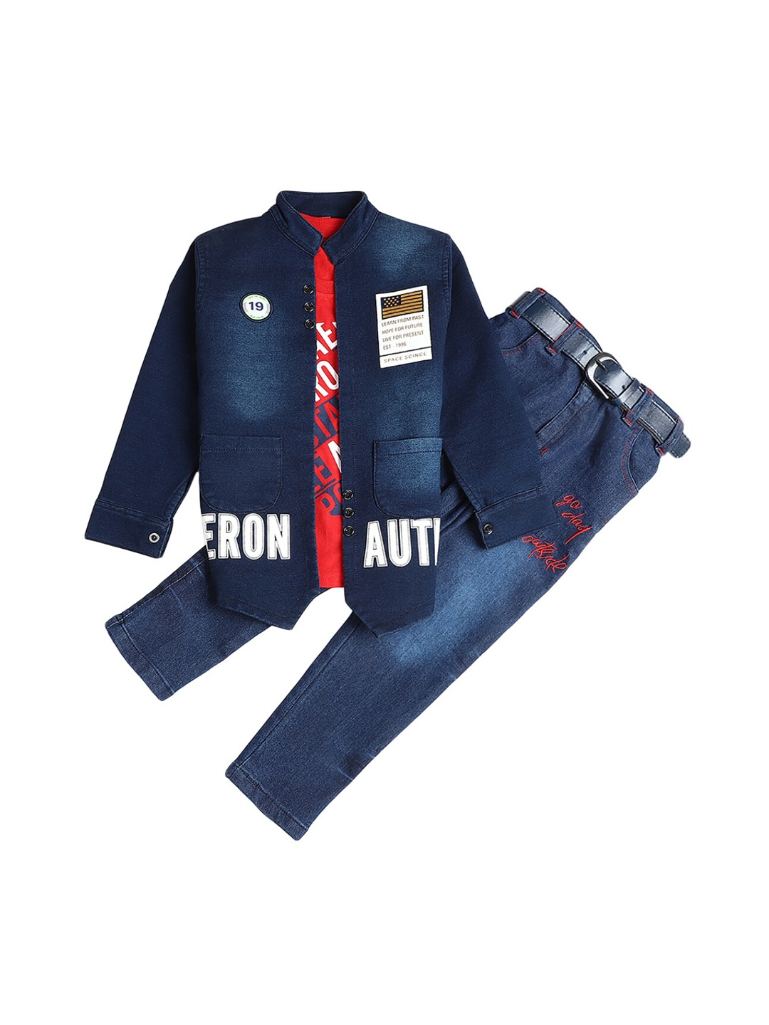 

V-Mart Boys Red & Blue Printed Shirt with Trousers