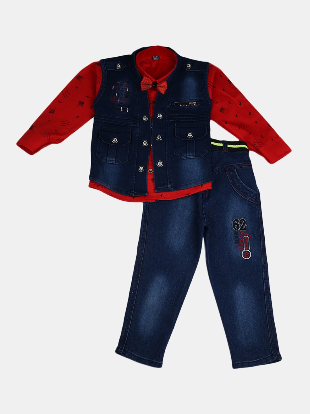 

V-Mart Boys Red & Navy Blue Printed Shirt with Trousers