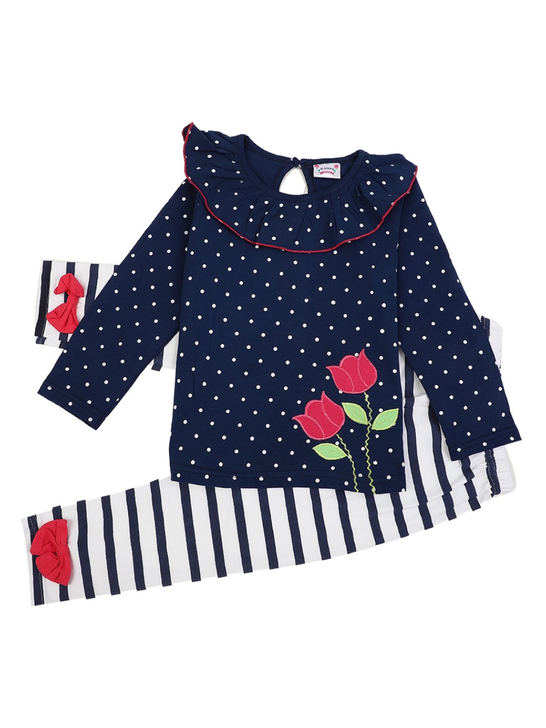 

V-Mart Unisex Kids Navy Blue & White Printed Top with Trousers