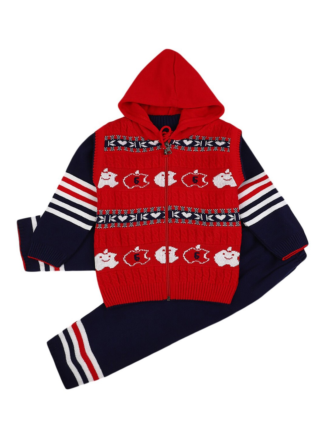 

V-Mart Unisex Kids Red & Black Printed Hooded T-shirt with Pyjamas
