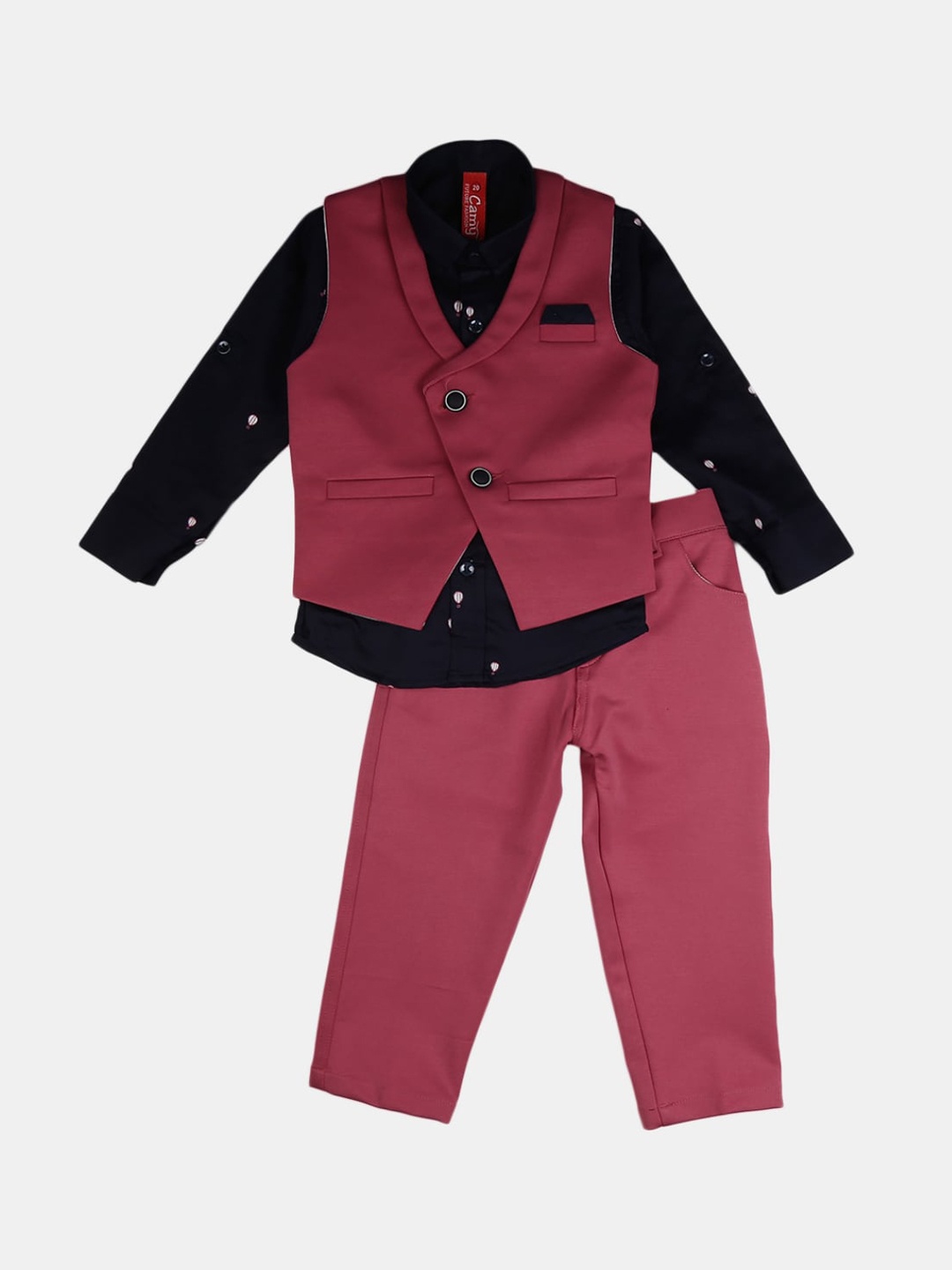 

V-Mart Boys Pink & Black Printed Shirt with Trousers