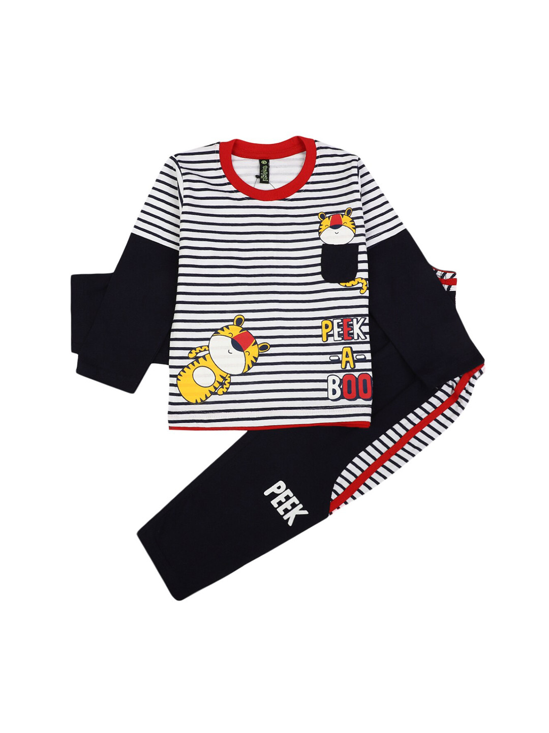 

V-Mart Boys Navy Blue & White Striped Clothing Set