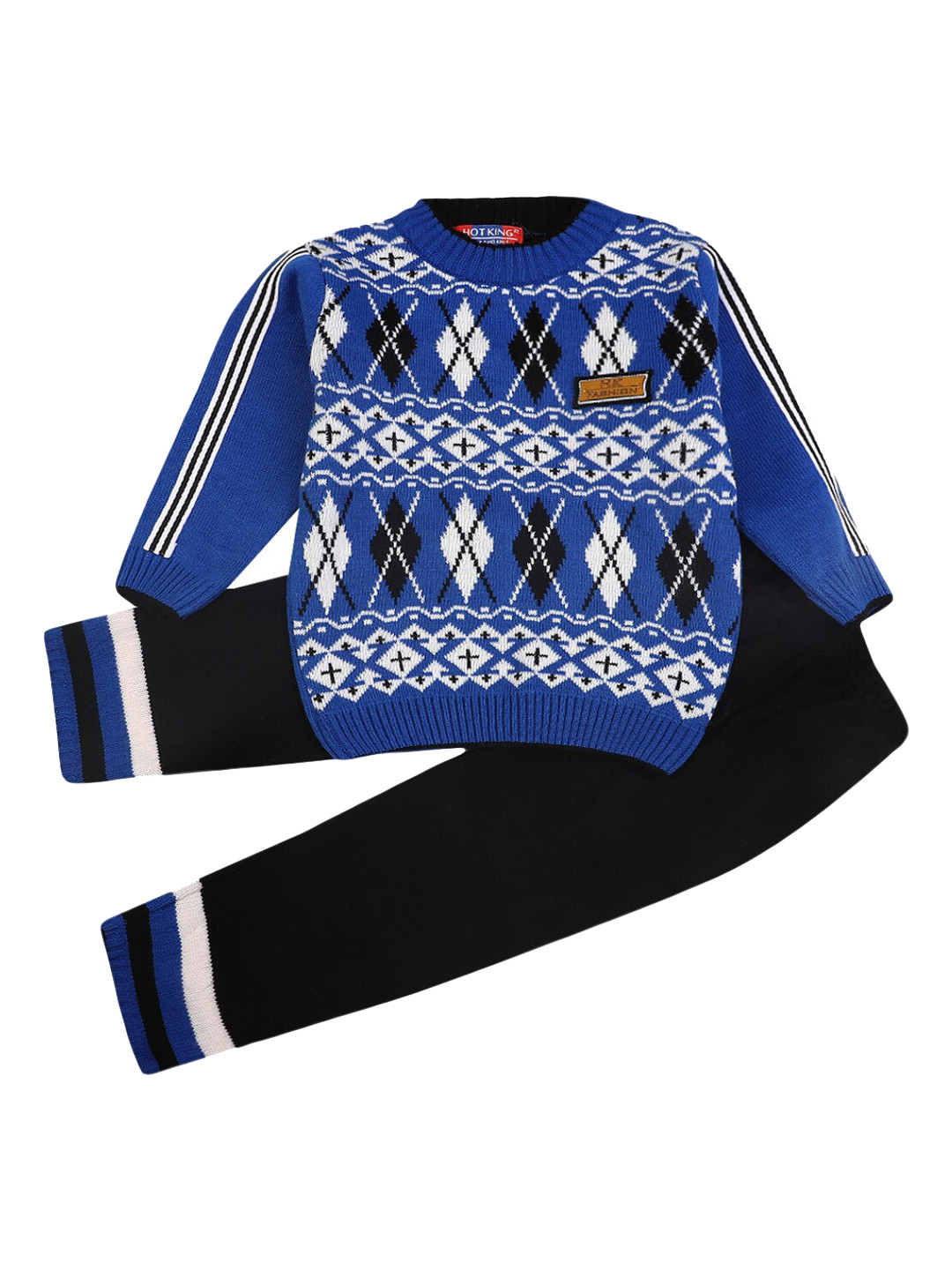 

V-Mart Boys Blue & Black Printed Acrylic T-shirt with Trousers