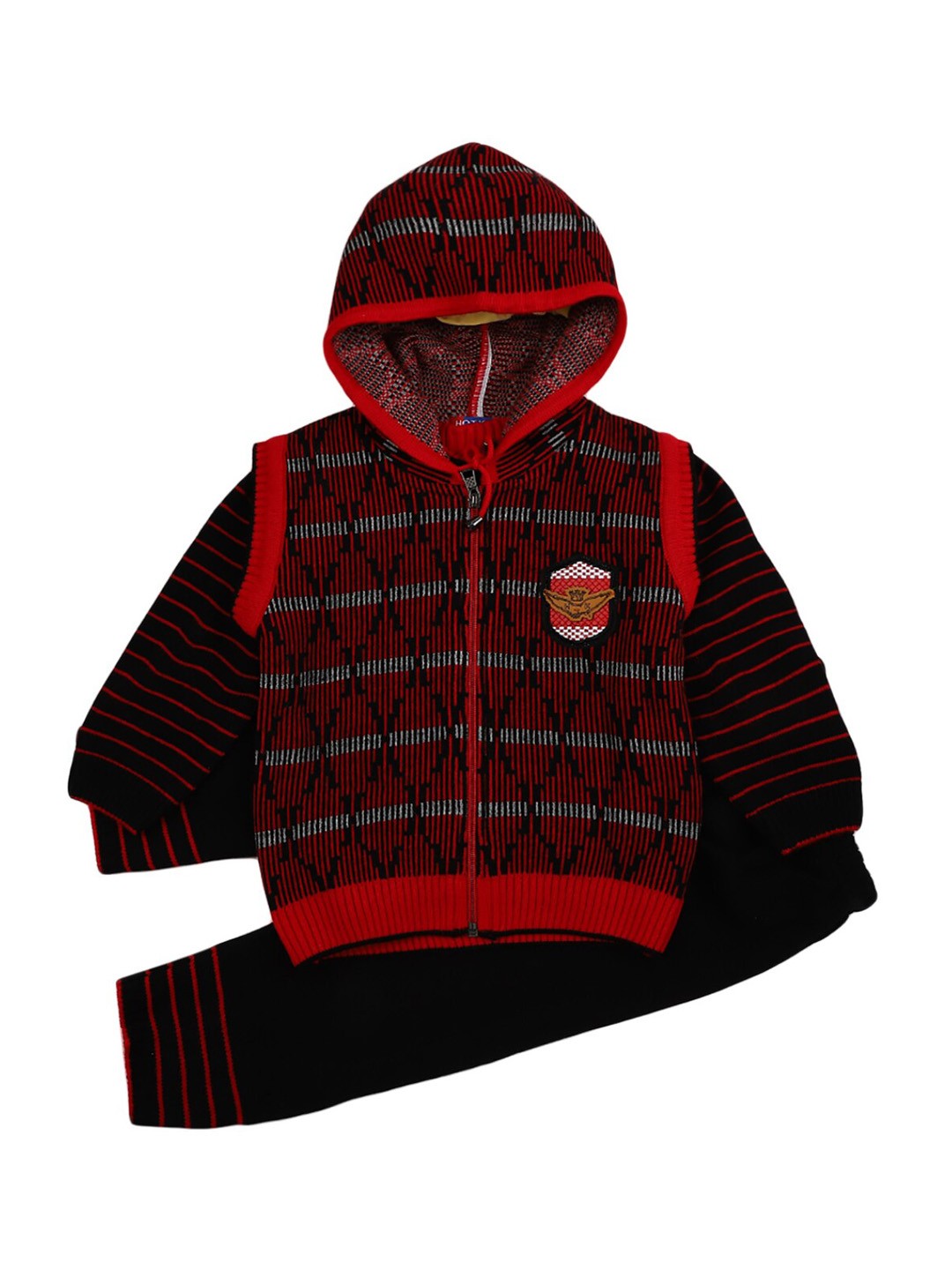 

V-Mart Boys Red & Black Self Design Daffodil Hooded Neck with Trouser