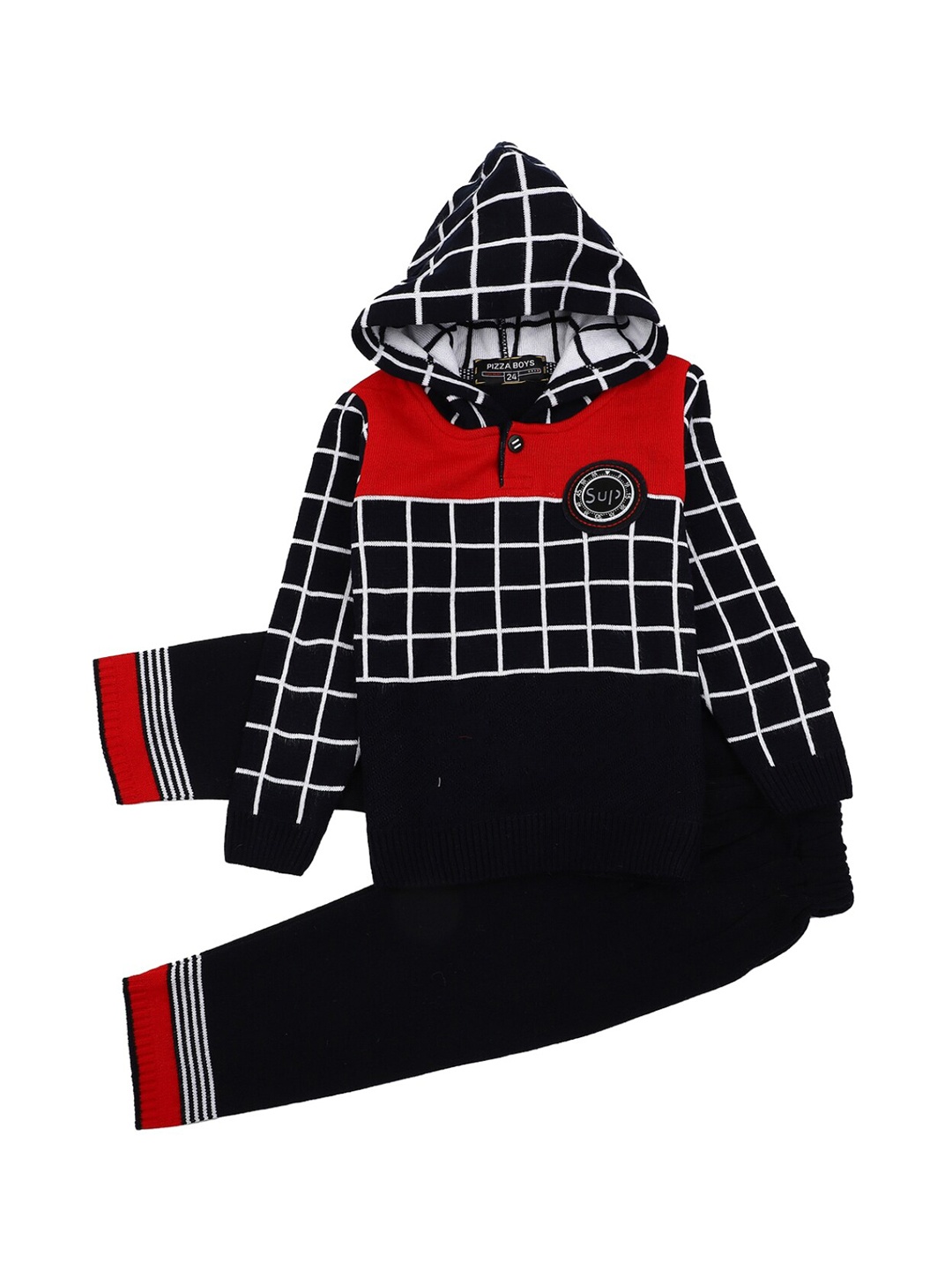 

V-Mart Unisex Kids Navy Blue & Red T-shirt with Trousers