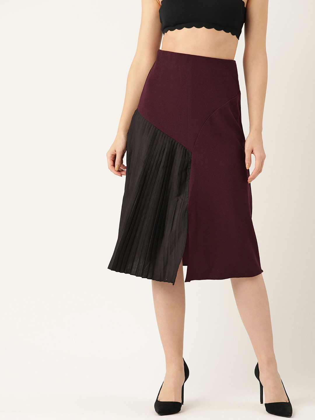 

Antheaa Women Maroon & Black Colourblocked A-line Skirt