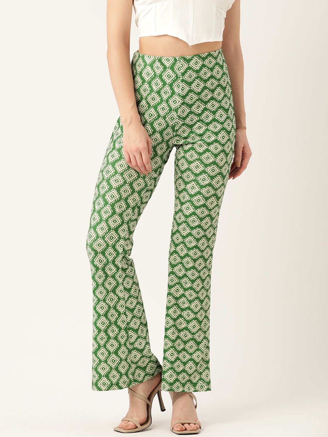 

Antheaa Women Green Printed High-Rise Trousers