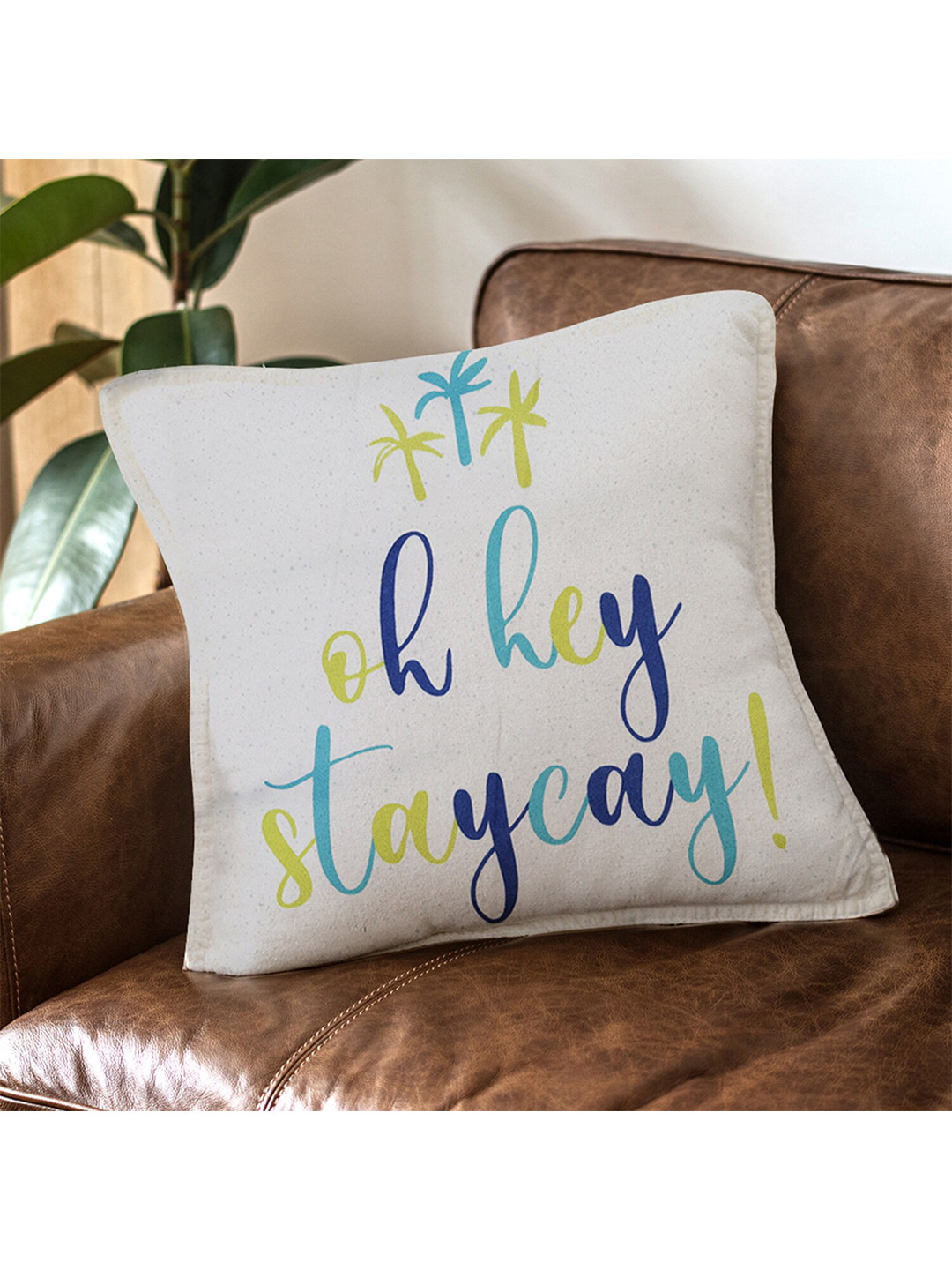 

HomeTown White & Blue Printed Satin Square Cushion Covers