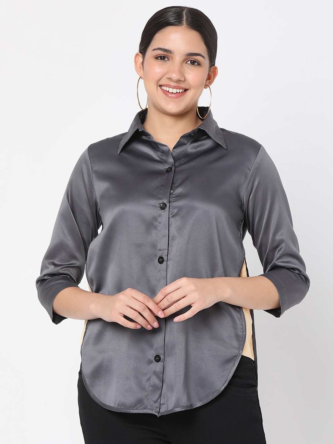 Smarty Pants Women Grey Relaxed Formal Shirt