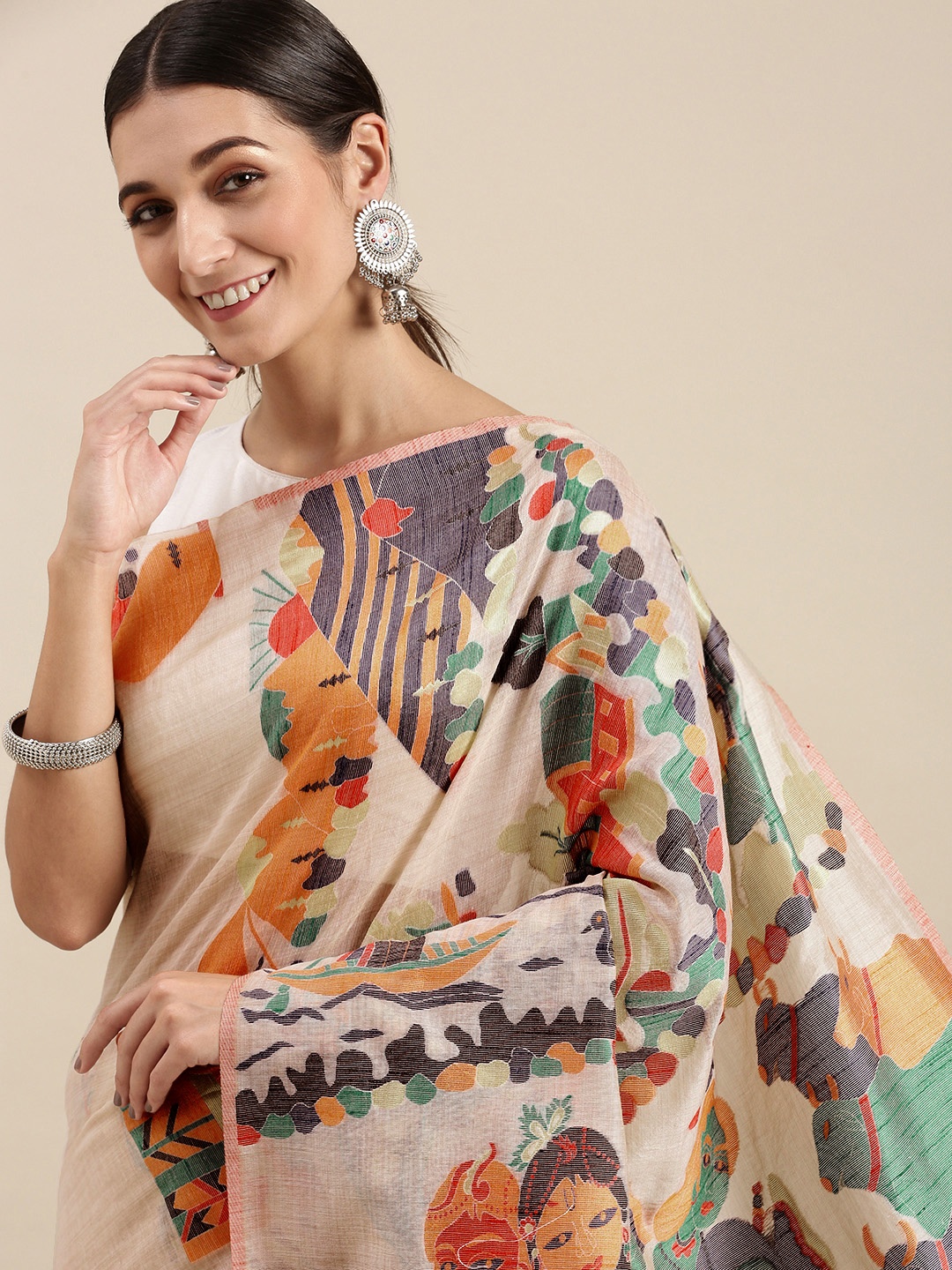 

Rani Saahiba Beige Woven Design Art Silk Jamdani Saree