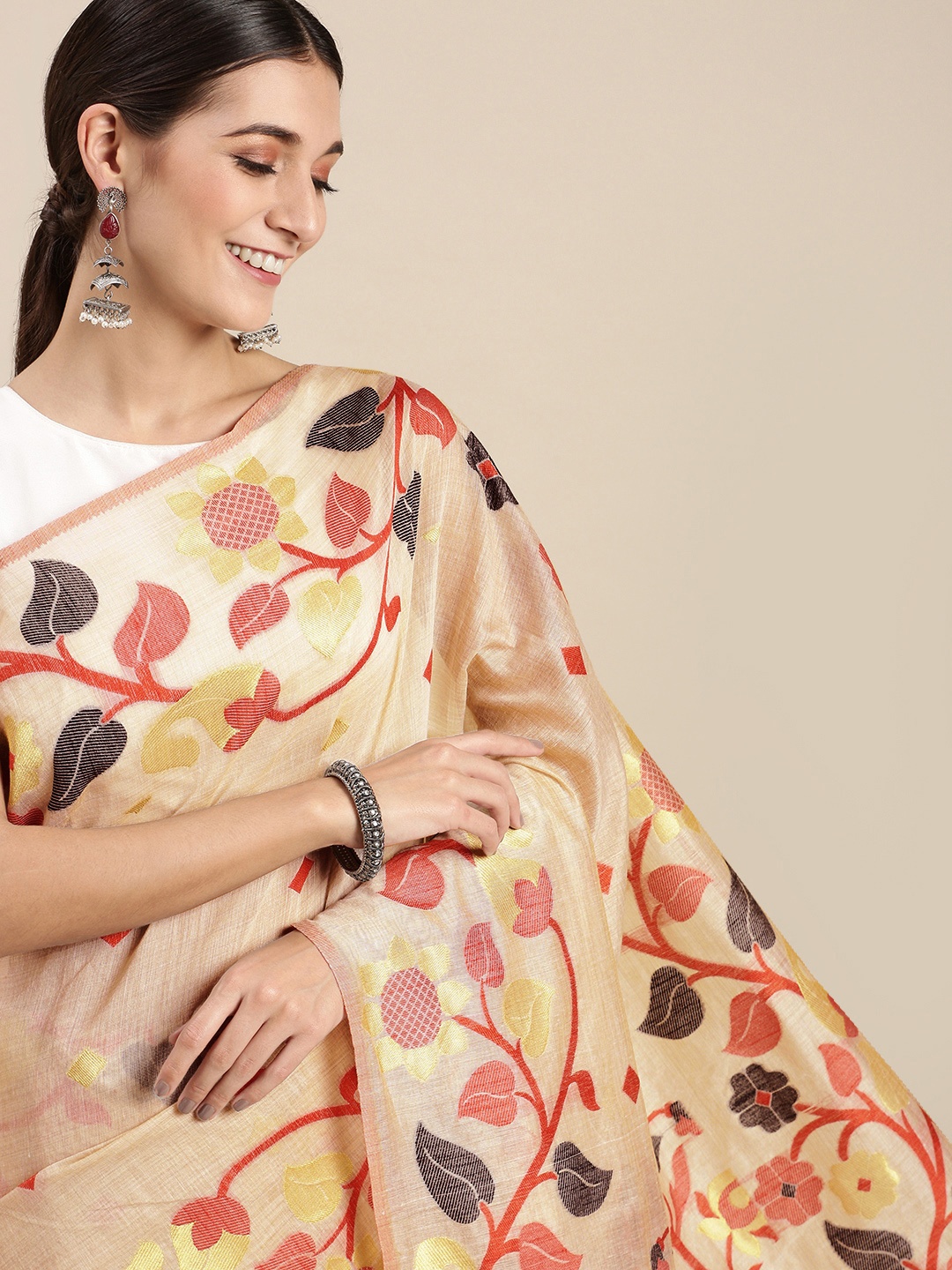 

Rani Saahiba Beige Woven Design Art Silk Jamdani Saree