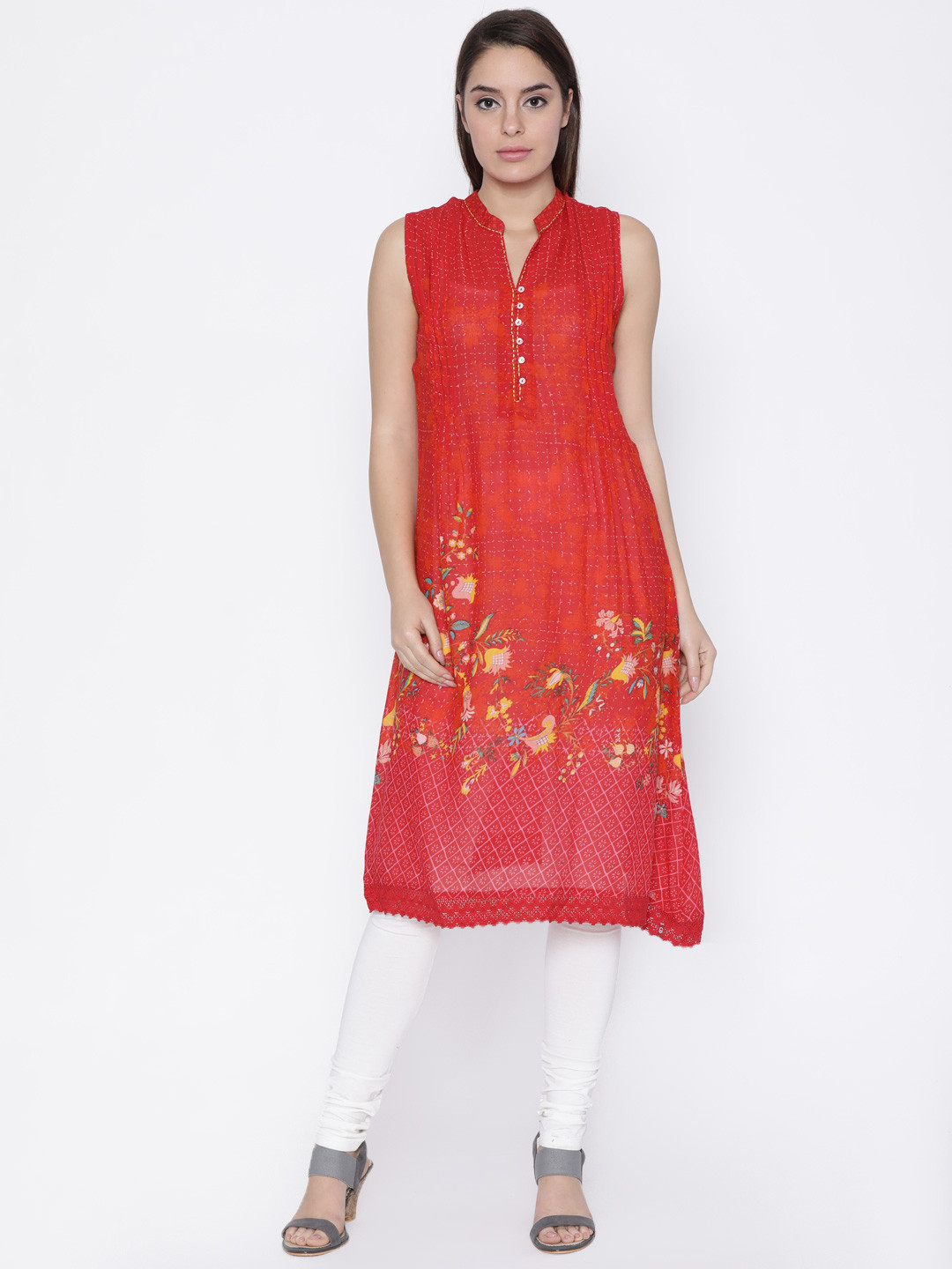

Biba Women Red Printed A-Line Kurta