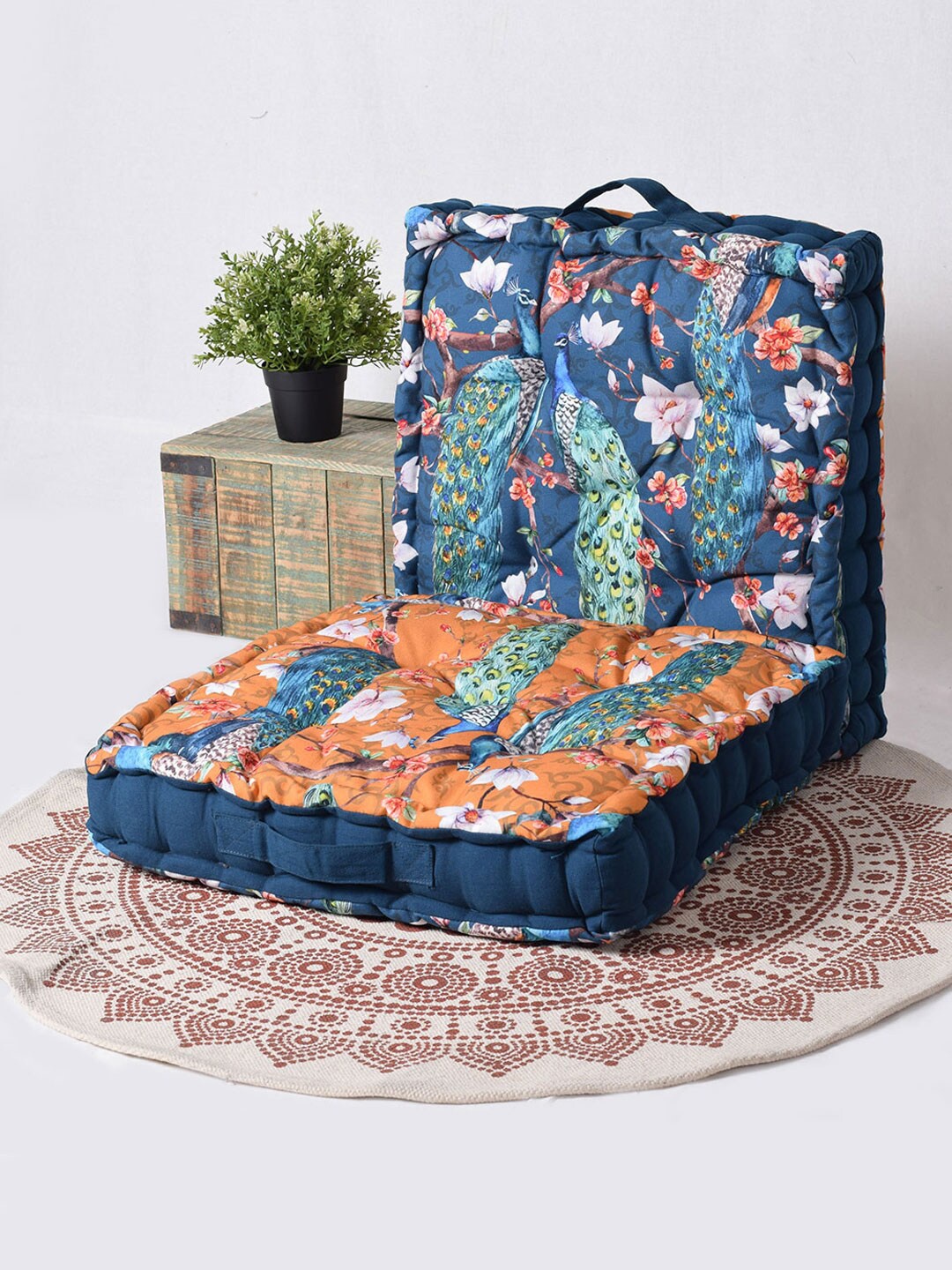 

BLANC9 Set Of 2 Mustard Yellow & Blue Printed Cushions