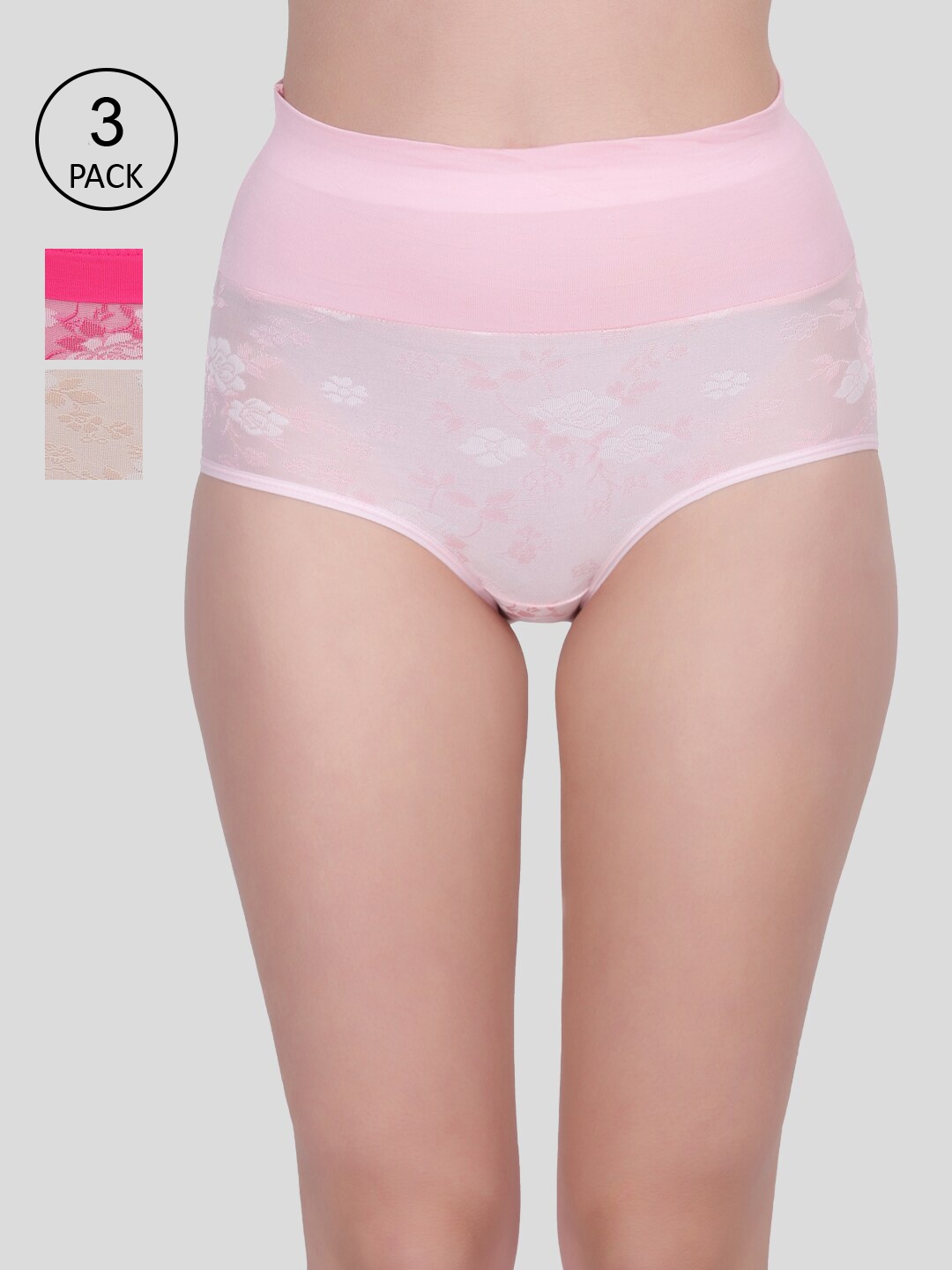Amour Secret Women Pack of 3 Printed High Rise Hipster Briefs, Pink