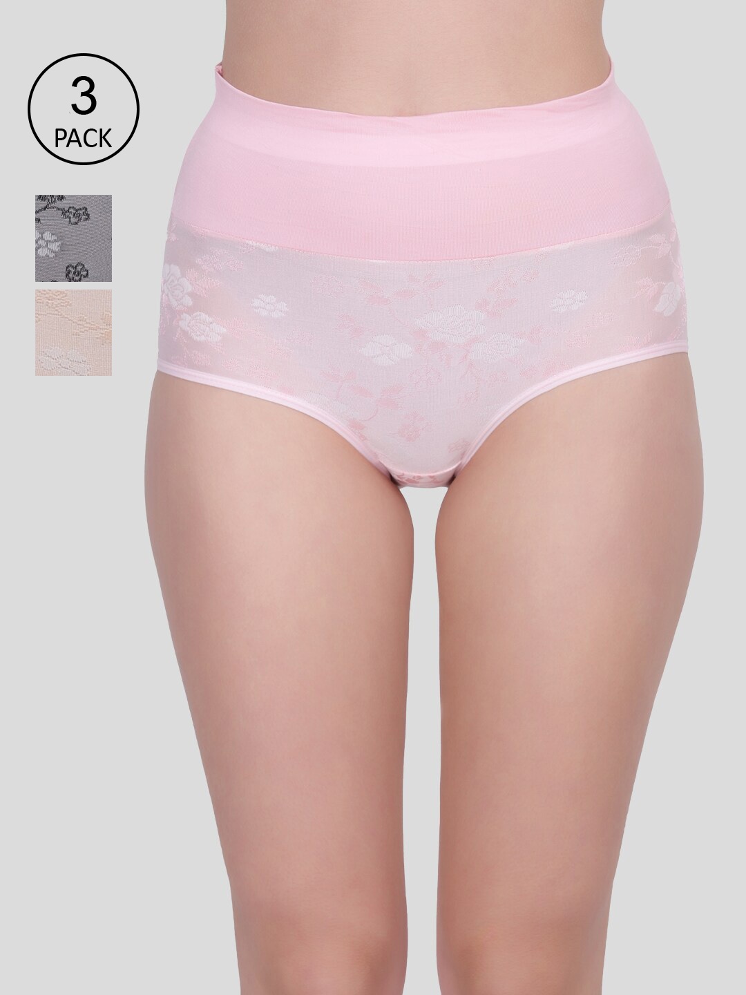 Amour Secret Women Pack of 3 Printed Hipster Briefs, Pink