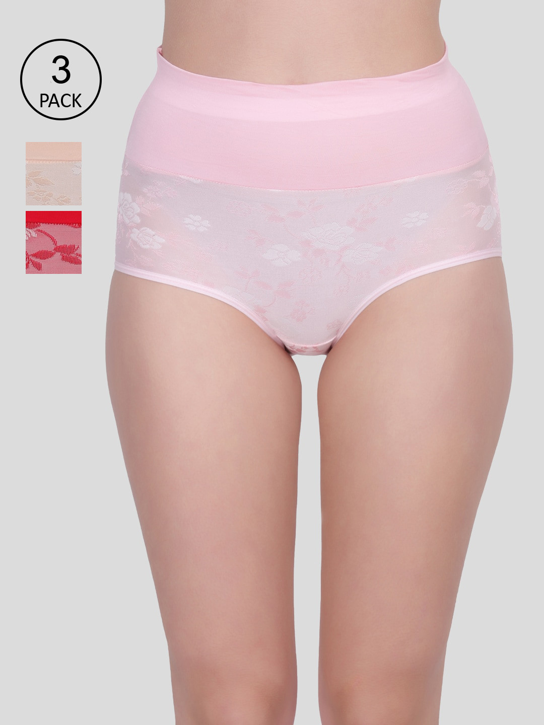 

Amour Secret Women Pack of 3 Self-Design Hipster Briefs, Red