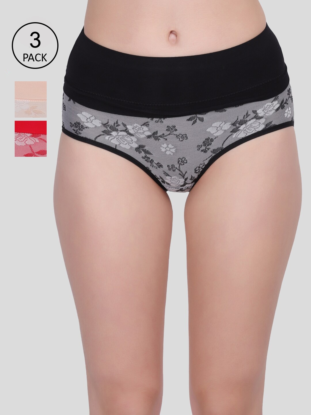 Amour Secret Women Pack Of 3 Printed High Rise Hipster Briefs, Red