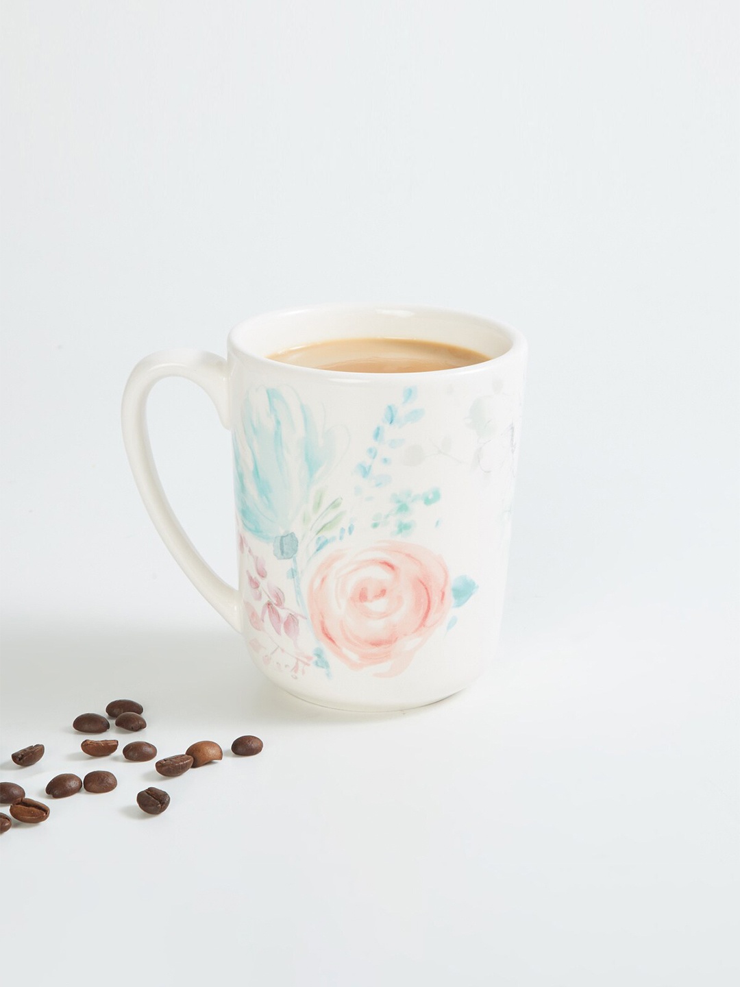 

Home Centre White & Pink Printed Dishwasher safe Stoneware Glossy Mug 340ml