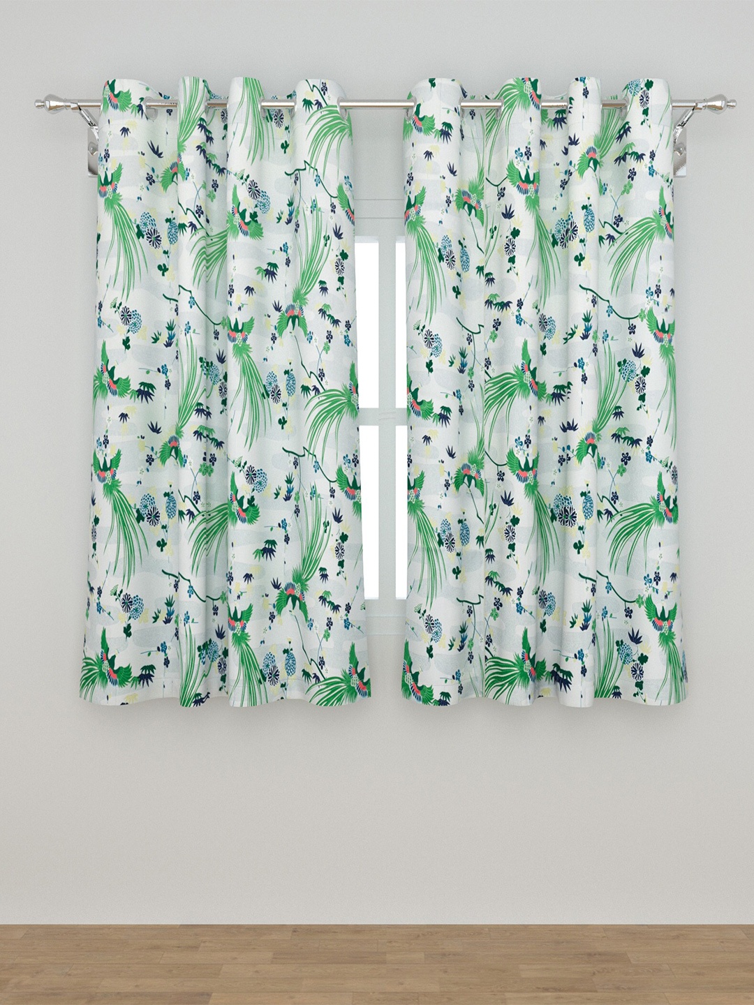 

Home Centre White & Green Set of 2 Floral Window Curtain