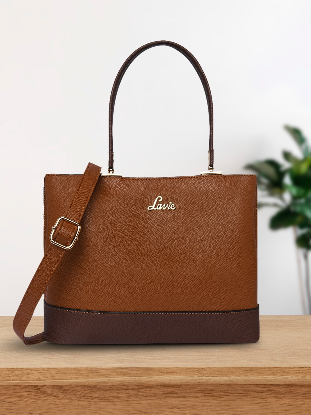 

Lavie Brown Textured & Striped Detail Tonal Myra 3C Handheld Bag