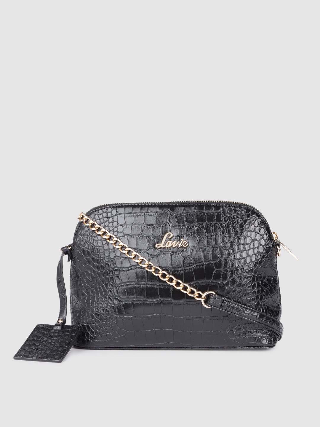 

Lavie Women Hemigloss Black Animal Textured Structured Sling Bag