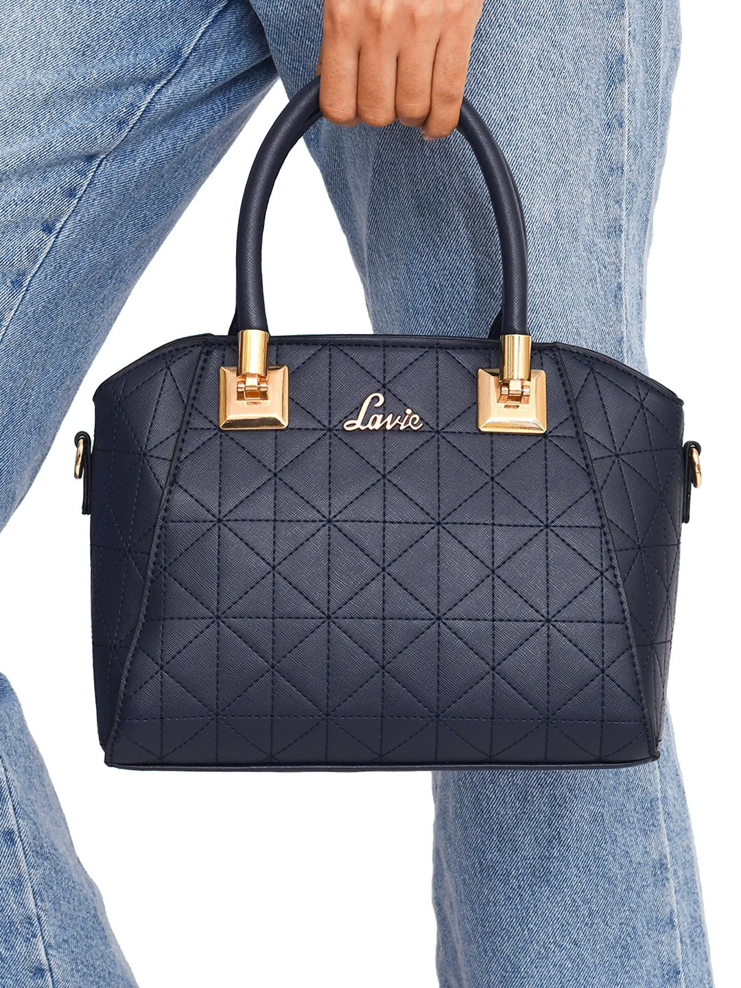 

Lavie Astar Women Navy Blue Medium Satchel