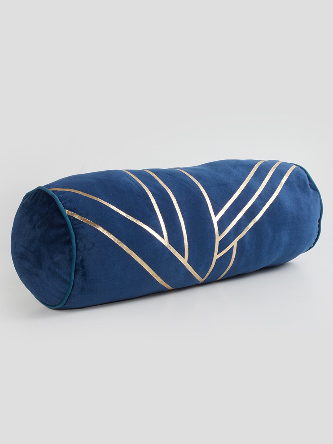 

Home Centre Blue & Gold GTL-Velvetica Foil Printed Filled Bolster Pillow