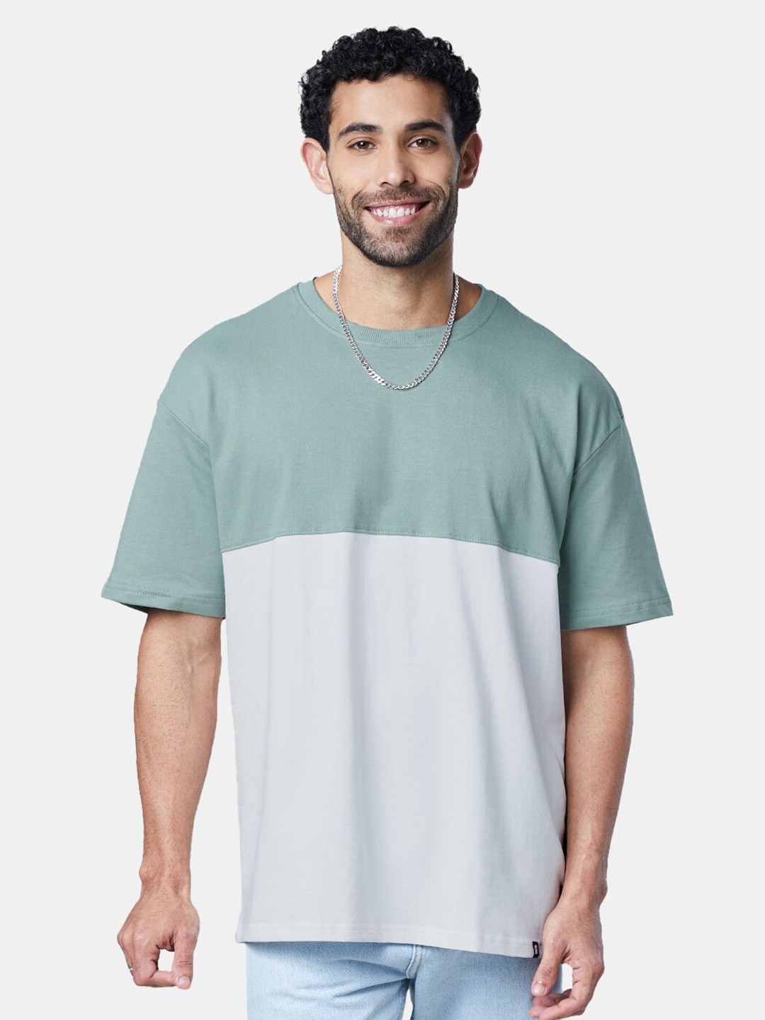 

The Souled Store Men Green Colourblocked Oversized T-Shirt