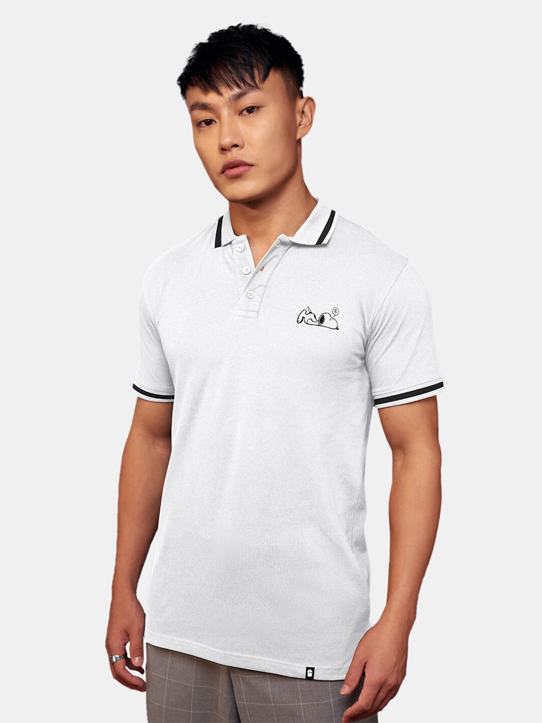 

The Souled Store Men White Polo Collar Slim Fit T-shirt