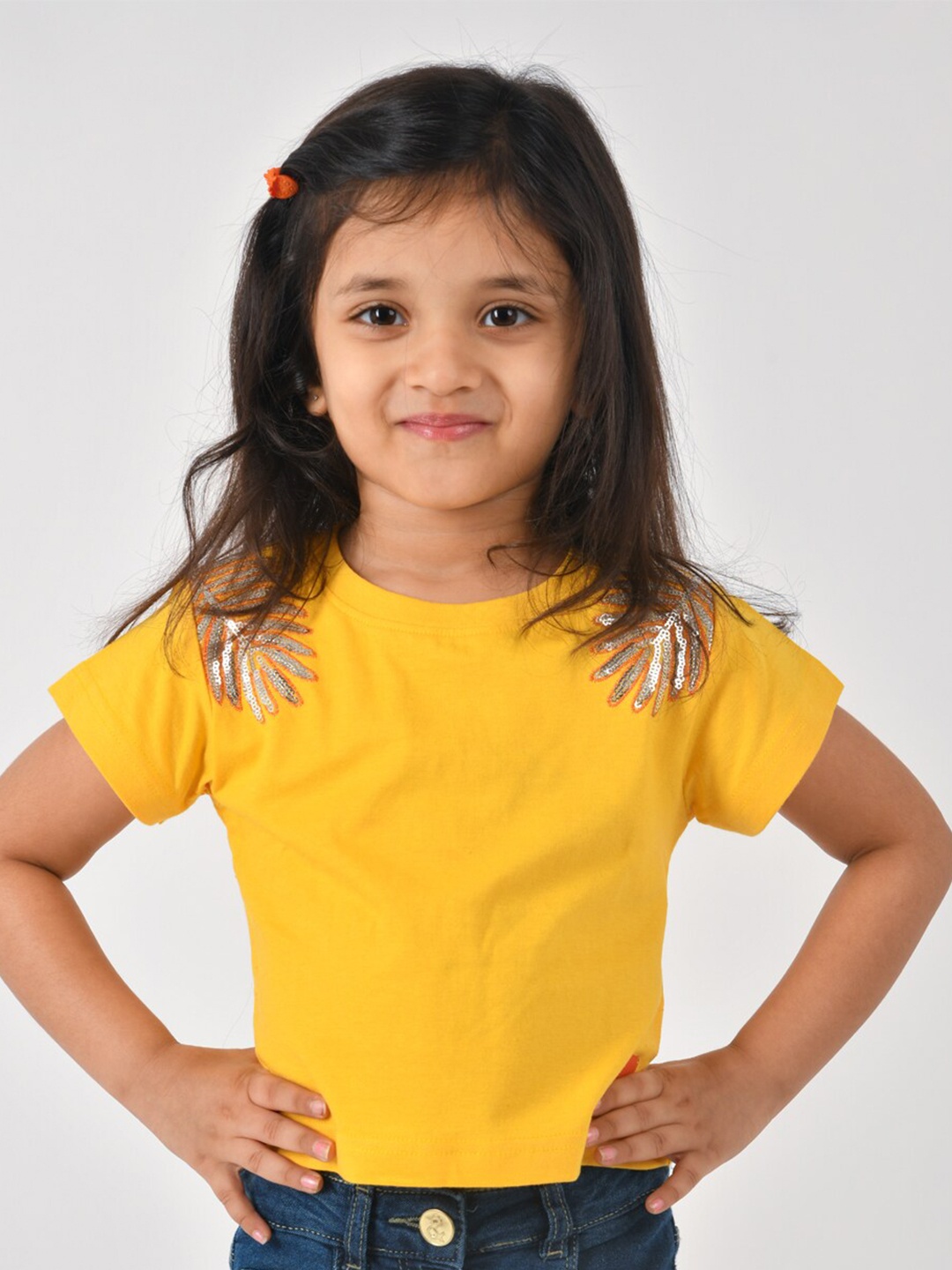 

TALES & STORIES Girls Yellow Embellished T-shirt