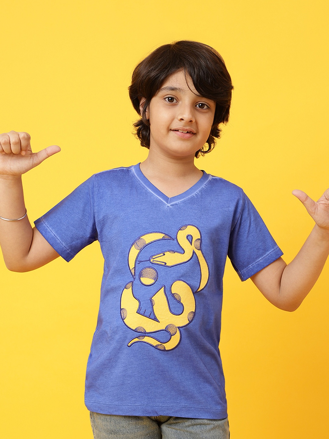 

TALES & STORIES Boys Blue Printed V-Neck T-shirt