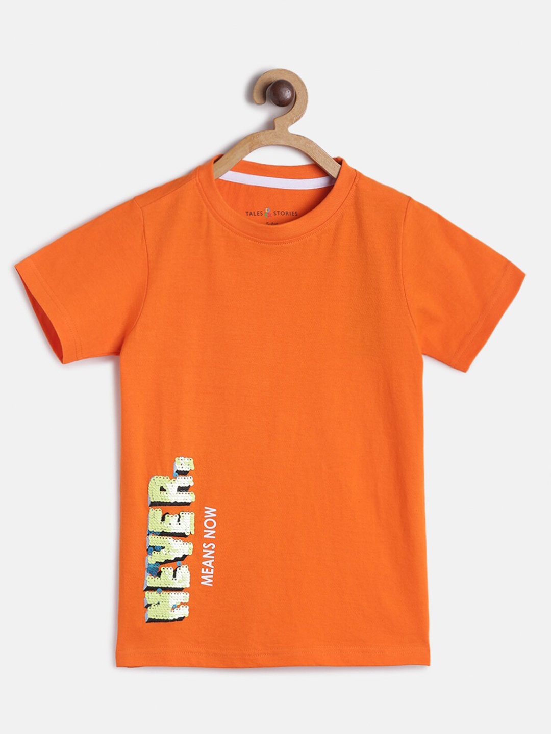 

TALES & STORIES Boys Orange Typography Printed T-shirt