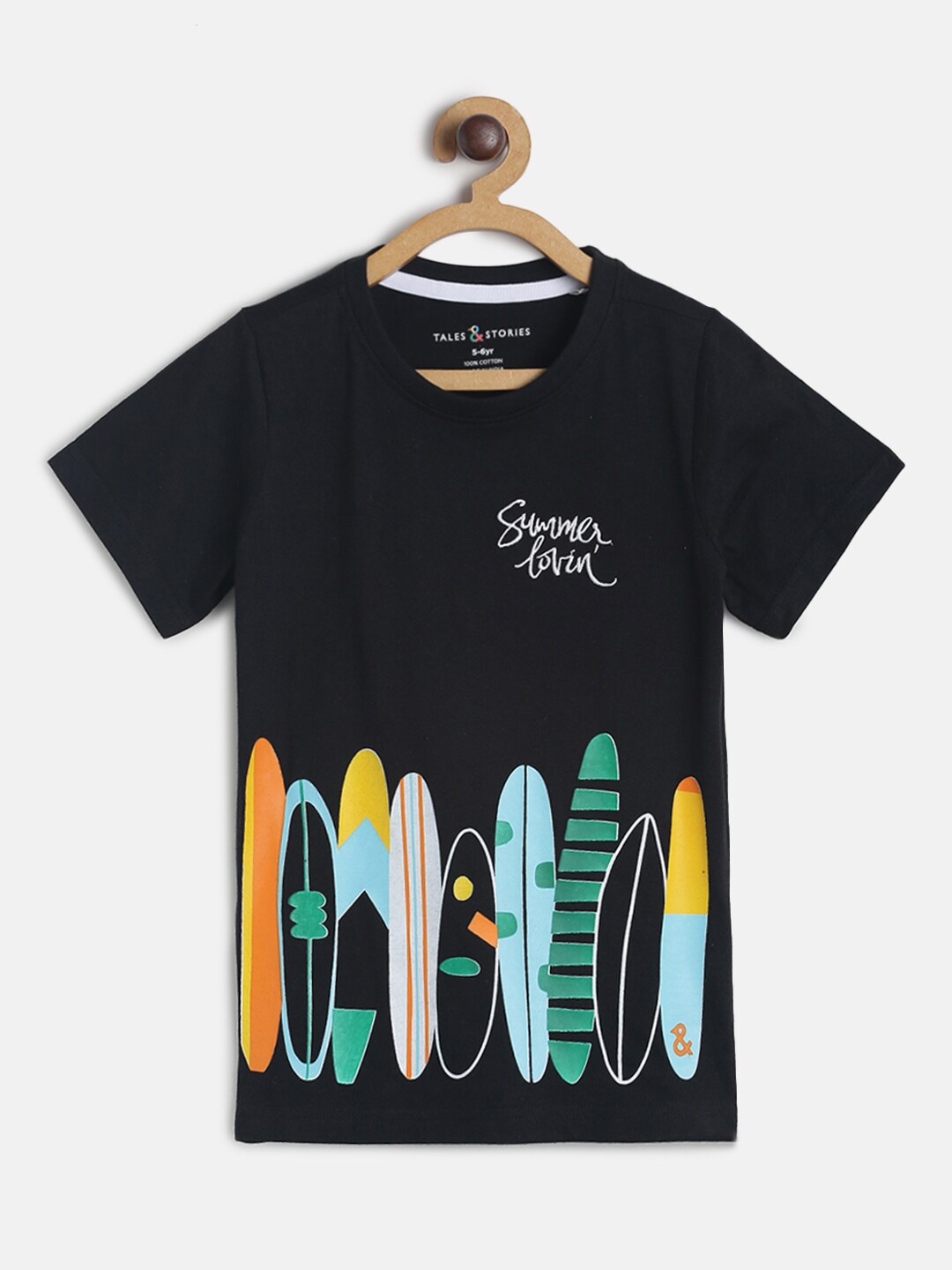 

TALES & STORIES Boys Black Typography Printed Round Neck T-shirt