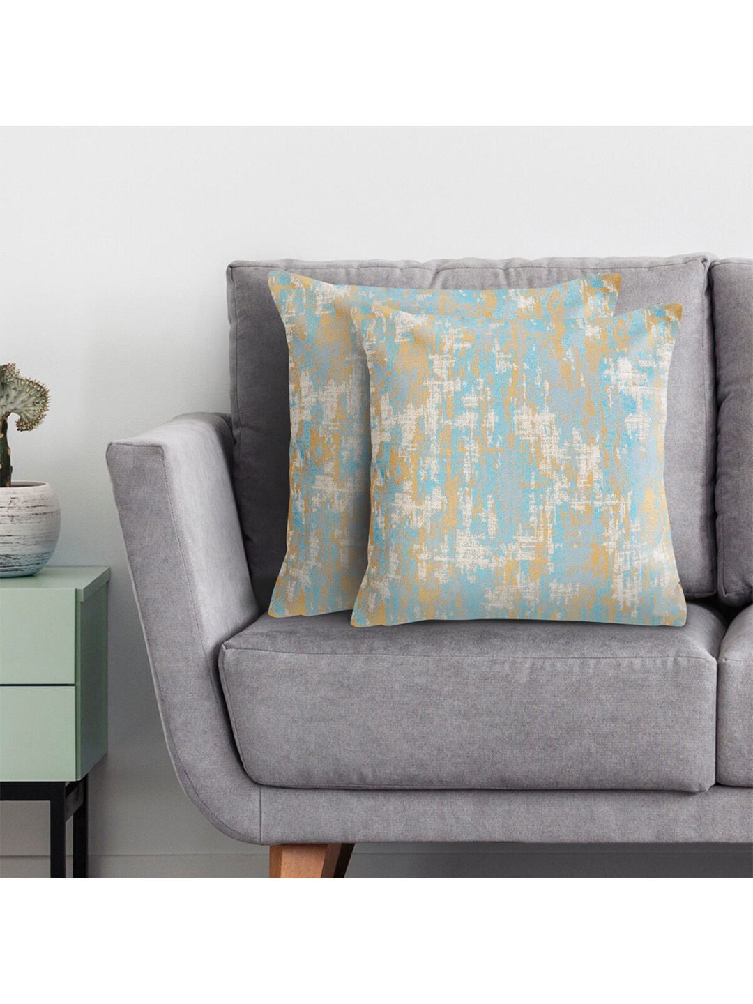 

Home Centre Blue & Cream-Coloured Set of 2 Abstract Rectangle Cushion Covers