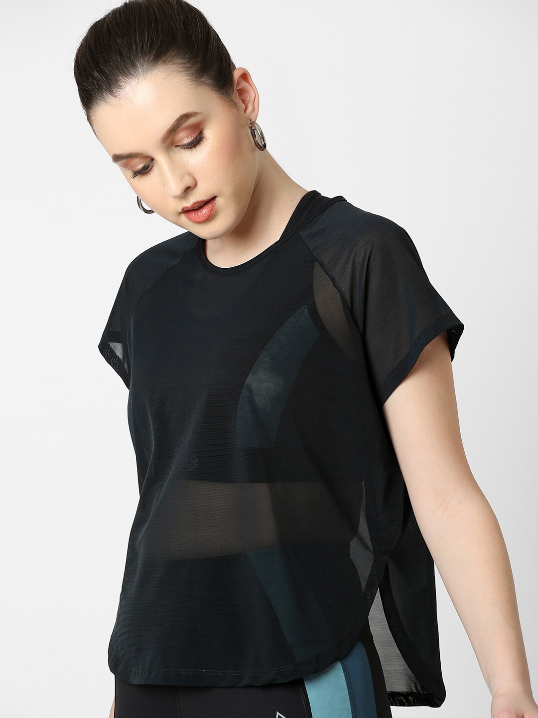 

BODD ACTIVE Women Black Solid Semi Sheer T-shirt