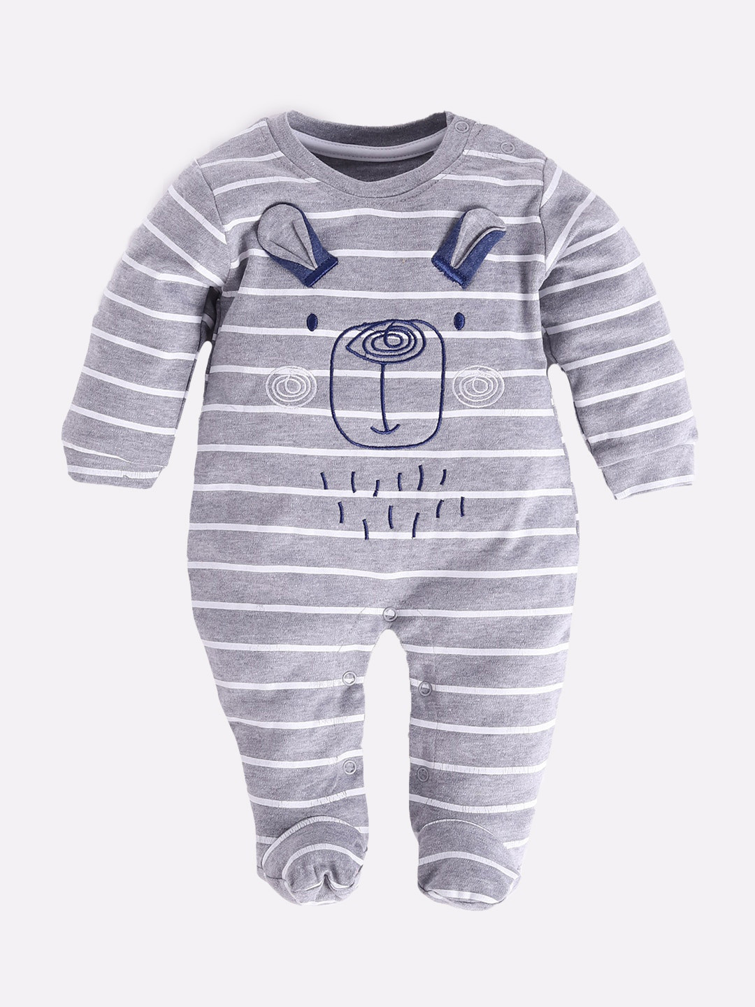 

BABY GO Boys Grey & White Striped Cotton Sleepsuit