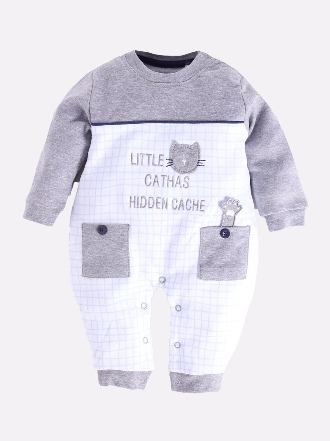 

BABY GO Infants Boys Grey Printed Pure Cotton Rompers